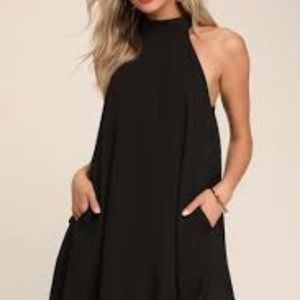 Aqua Black Halter Shift Dress